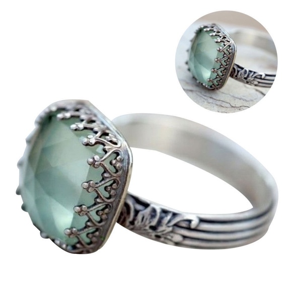 Jewelry - Retro Vintage Style Square Moonstone Cocktail Dome Ring Silver Tone New